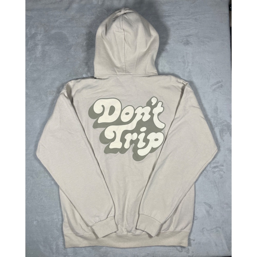 Free & Easy Don't Trip Hoodie Men Large Ivory Pullover Made USA Streetwear